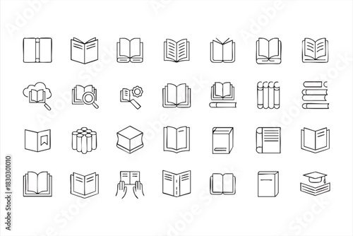 Book Illustration Set for Education Interfaces, Study Resources, and Learning Systems