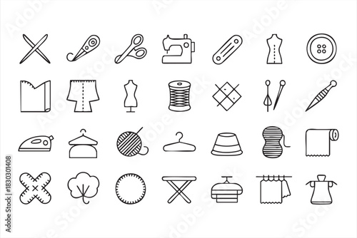 Tailor Tool Icons for Garment Making, Fabric Work, and Clothing Design Systems