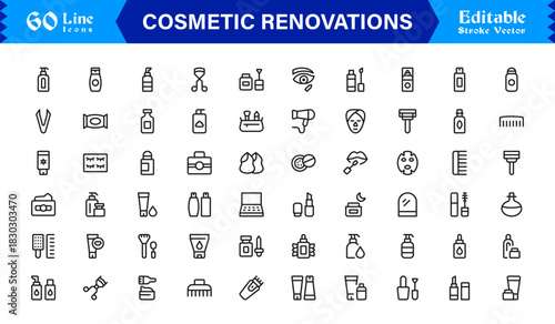 Cosmetic Renovations Line Icon Set with Professional Minimal Design and Modern Editable Elements for Construction and Home Improvement