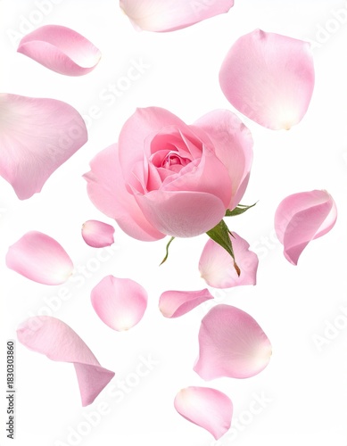 Wallpaper Mural Pink rose with petals falling, isolated on white Torontodigital.ca