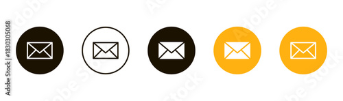 email envelope icon button in orange circle button for contact and communication, email, messaging, mail delivery