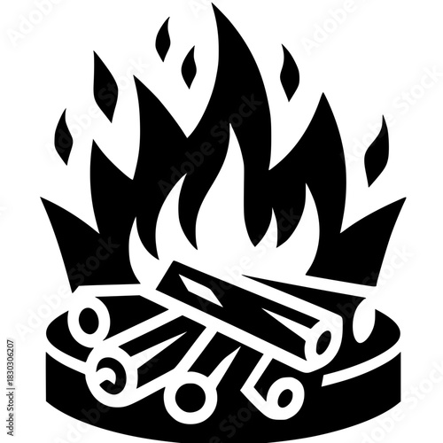 Stylized Campfire Icon Symbolizing Summer Warmth, Outdoor Adventure, and Camping Fun