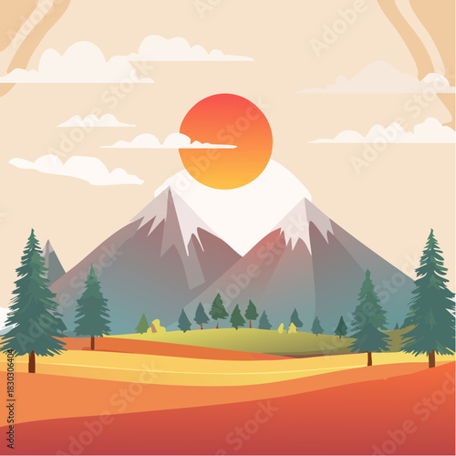 Vector graphic of sun over mountain