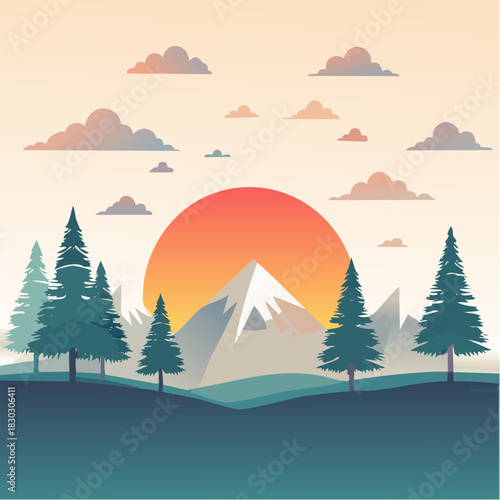 Vector graphic of sun over mountain
