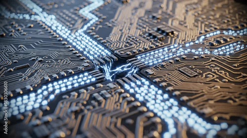 Futuristic Circuit Board Animation - High-Tech Data Flow Visualization.