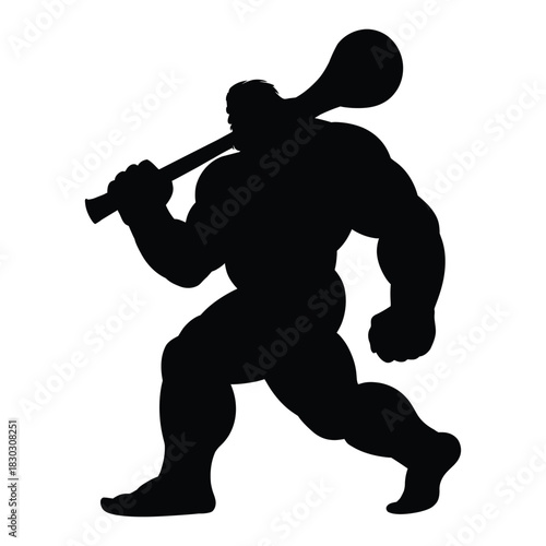 Giant walking with club over shoulder Vector, Silhouette, Illustration
