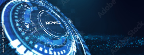 Antivirus Cyber security Data protection Technology concept on virtual screen. 3d illustration