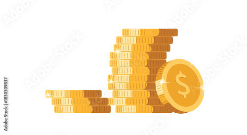 A stylized illustration depicting stacks of shining golden dollar coins, symbolizing financial growth, savings, investment, and wealth accumulation.
