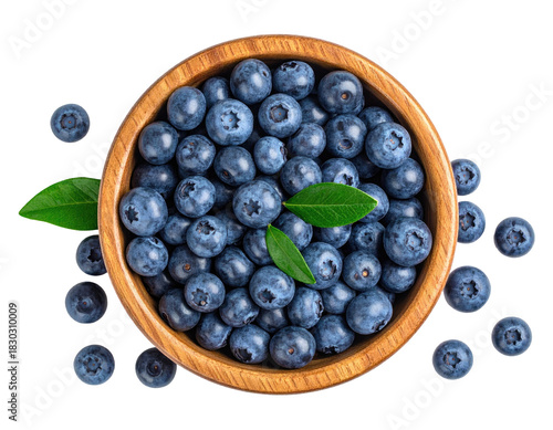 Wooden bowl filled with vibrant blueberries