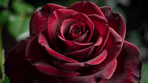 Stunning closeup dark rose blooms in garden with rain droplets and green leaves time lapse video 