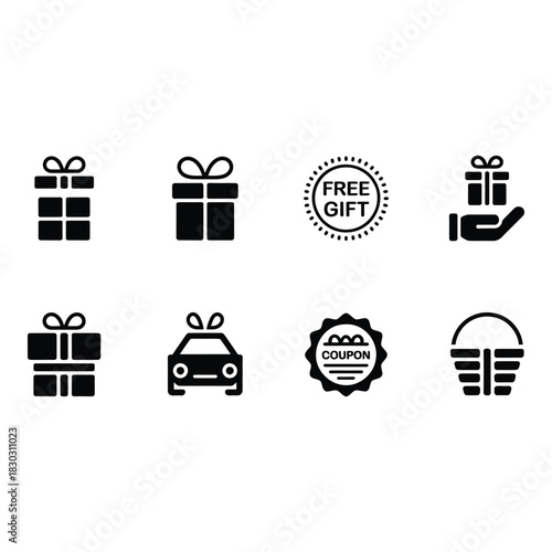 Collection of gift box and coupon icons for promotions