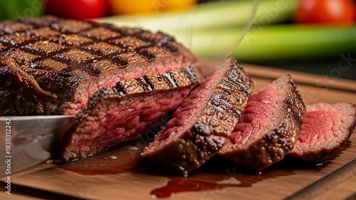 Slicing a Perfectly Cooked Steak - A Culinary Delight.