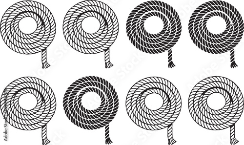 Coiled Rope Set Isolated on Transparent Backdrop Round Nautical Cord Marine Cable Collection Decorative Knot Twisted Line Sailor Element