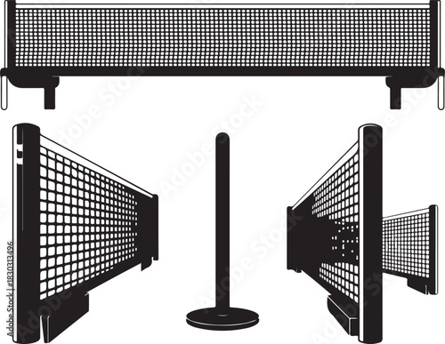 Set Of Silhouette Illustration Of Ping Pong Net Depicts Indoor Sports Equipment For Recreational Activities And Game Setup Element 130c