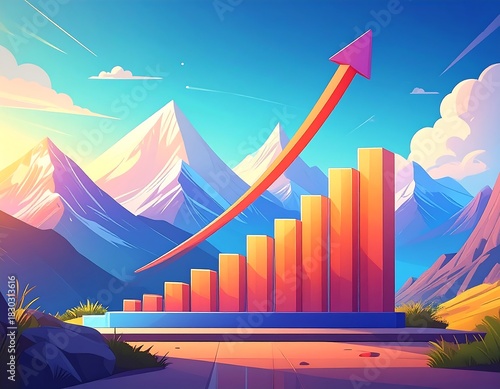 Cartoon-style visualization of financial growth in a beautiful landscape