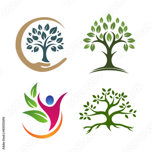 Collection of four nature and wellness inspired logo designs