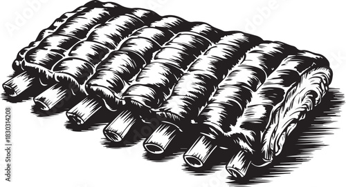 Engraved Illustration of Grilled Meat Ribs with Bones on Transparent Background About Food BBQ And Restaurant Cuisine at Cookout