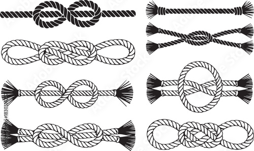 Illustration Knots Collection on Transparent Background Rope Decorative Elements Marine Nautical and Decorative Graphic Silhouette