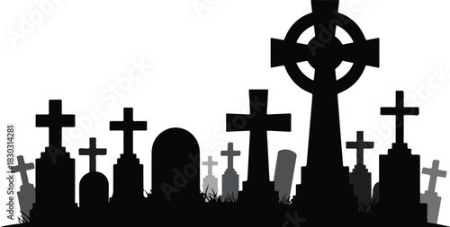 Silhouette of Gravestones and Crosses Cemetery With Transparent Background Grave Tomb Tombstone Death Funeral Cemetery and Burial Place