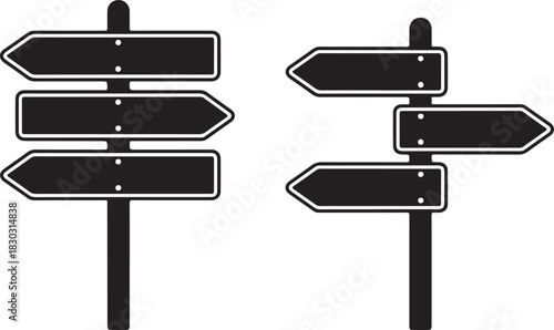 Set of black direction sign on transparent background guidepost information sign signpost destination sign 130 Characters