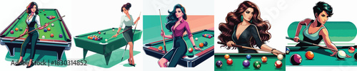  vector image woman playing billiards