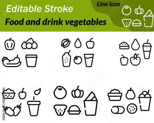 A minimal vector icon showing assorted vegetables like a tomato carrot and leafy greens. Clean simple lines freshness and healthy food choices. Perfect for menus cooking guides and nutrition content.