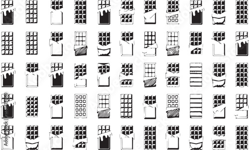 Collection Of Chocolate Bar With And Without Wrapper In Line Art Style Against Transparent Background