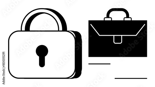 Large padlock alongside a briefcase symbolizing security, confidentiality, and protection. Ideal for privacy, business security, corporate safety, data protection, secure storage, legal services