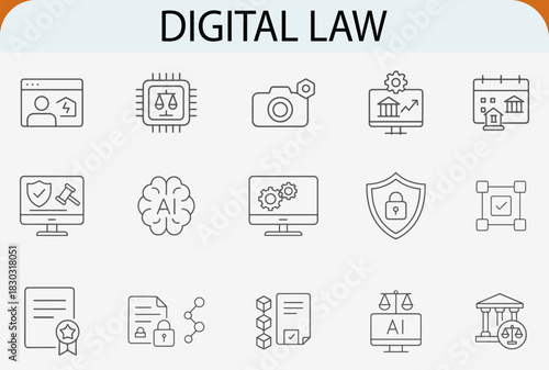 digital law line icon set, cyber security data regulation vector concept