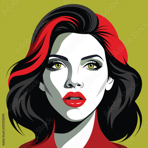 Red Lips Beauty Portrait Glamorous Female Vector Illustration