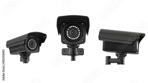 CCTV camera with modern security housing detailed surveillance lens protective monitoring device mounted equipment feature isolated on white background
