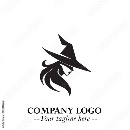 Mystical Black Witch Logo Symbol on White Background for Modern Magical Branding Design Effects