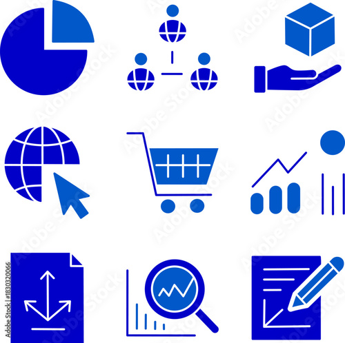 Solid Blue Business Finance Icon Set