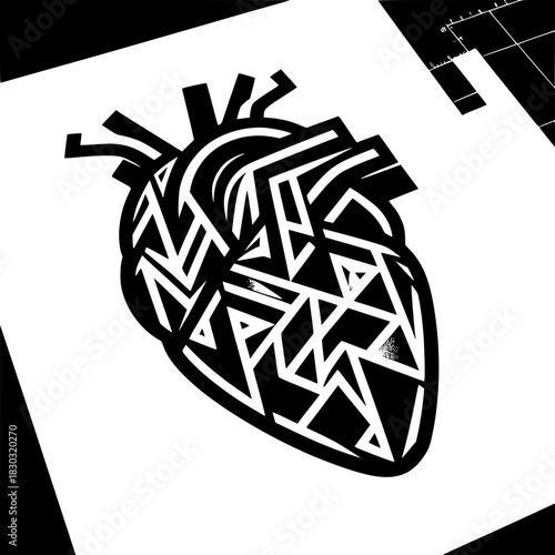 Modern Graphic Heart Icon in Clean Minimal Style for Love, Romance, and Valentine Themes