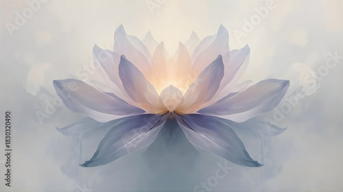 Serene Lotus: A delicate lotus flower gracefully emerges, its petals unfolding in a display of serene beauty, evoking tranquility and inner peace.