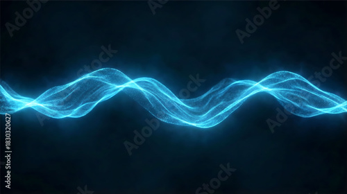 Ethereal Wave: An abstract image of a vibrant, electric blue wave pulsing with energy against a dark, velvety backdrop, radiating a sense of dynamic flow and scientific intrigue.