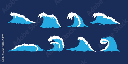 Wave vector set graphic clipart. Hand drawn ocean waves. Sketch sea tidal blue waves tide splash hand drawn