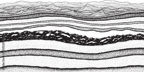Abstract representation of geological strata layers with varying textures and densities.