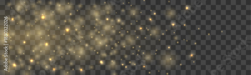 Soft gold dust wave with warm shimmering glow and scattered luminous particles. Gentle light mist adds elegance and brilliance. Vector golden glitter motion.