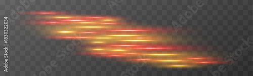 Warm golden light streak shines with soft shimmering highlights and smooth radiant beams. Elegant luminous texture creates a luxurious glowing effect. Vector