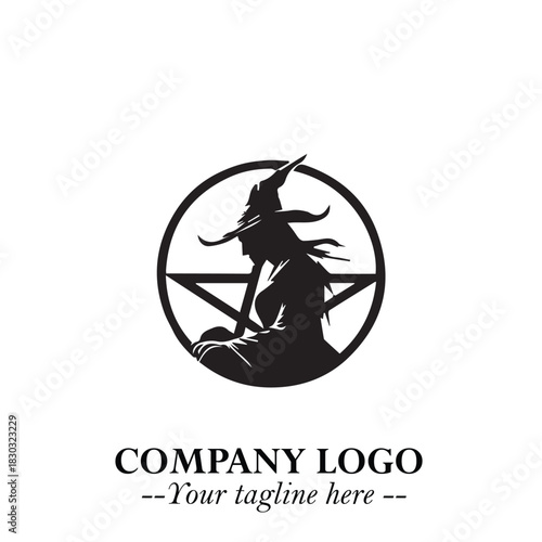 Mystical Black Witch Logo Symbol on White Background for Modern Magical Branding Design Effects