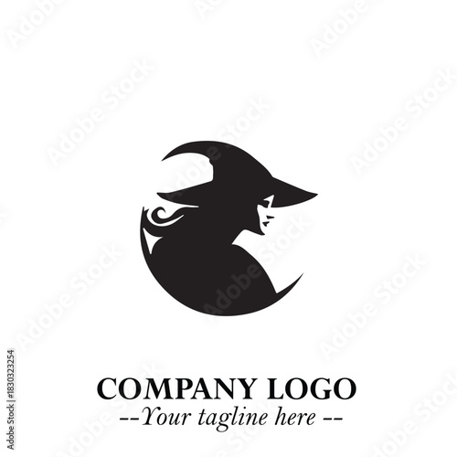 Mystical Black Witch Logo Symbol on White Background for Modern Magical Branding Design Effects
