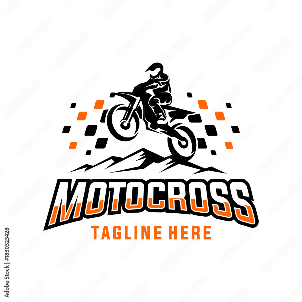 Obraz premium Motocross Extreme Sport Logo Badge with Mountain symbol vector