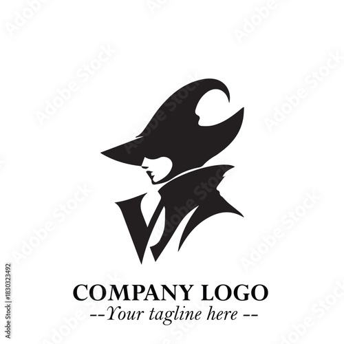 Mystical Black Witch Logo Symbol on White Background for Modern Magical Branding Design Effects
