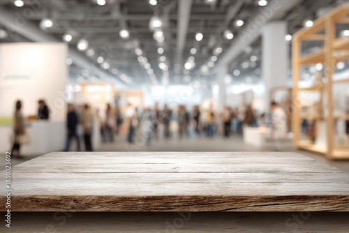 Wallpaper Mural Trade show banner mockup displayed on tabletop with blurred background of visitors and exhibits in a vibrant exhibition hall Torontodigital.ca