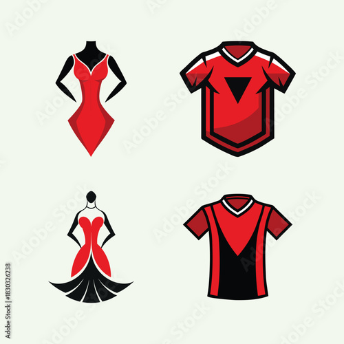 Red Fashion Dress & Jersey Vector Icons.
