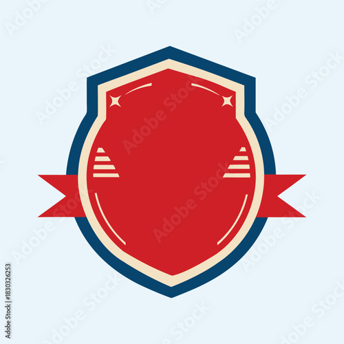 Vintage Shield Badge Emblem with Ribbon Banner Vector Design.