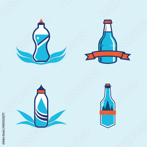 Water Bottle Logo Pack Clean Hydration and Drink Icon Set.