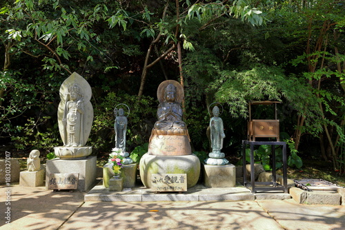 Hasedera, a Buddhist temple and gardens with a huge wooden statue of the god Kannon in Kamakura, Kanagawa, Japan