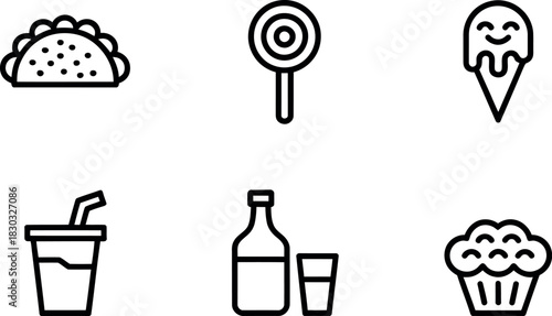 Set of outline icons about food isolated on